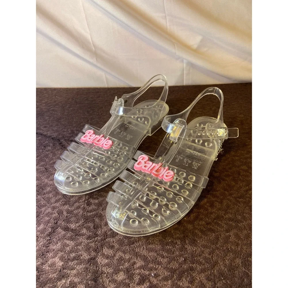 Barbie Clear Jelly Sandals with Pink Logo - Women